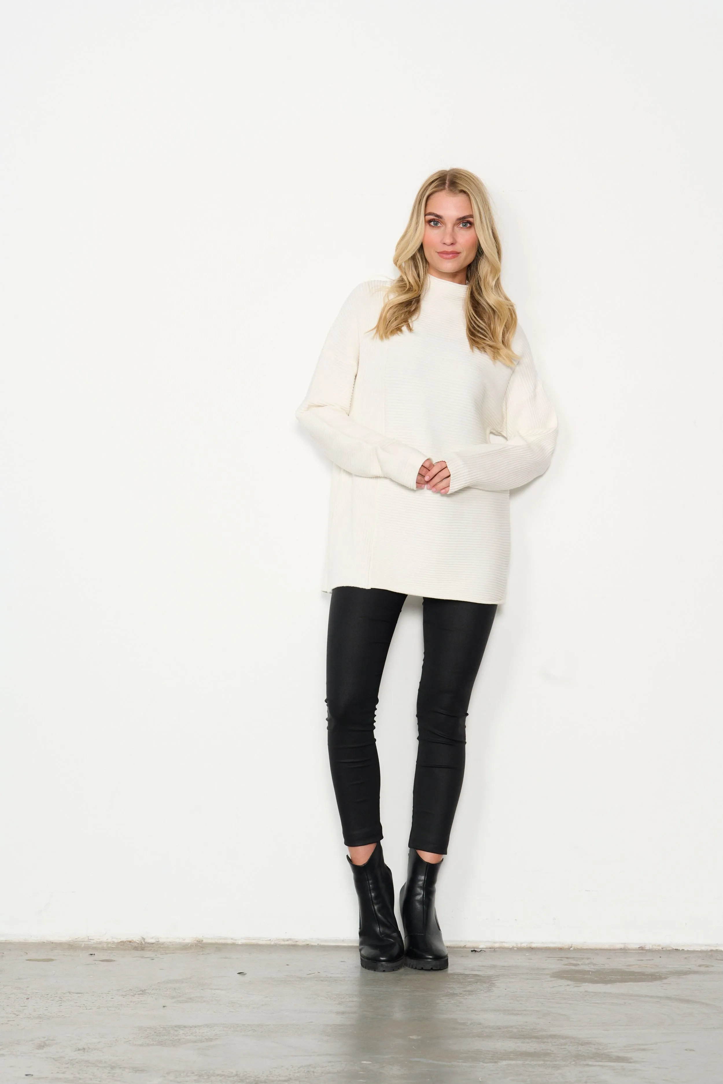 2 Way Rib w/Turtle Neck Jumper - White