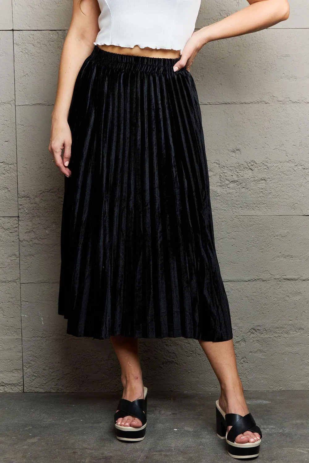 Addy Accordion  Pleated Flowy Midi Skirt