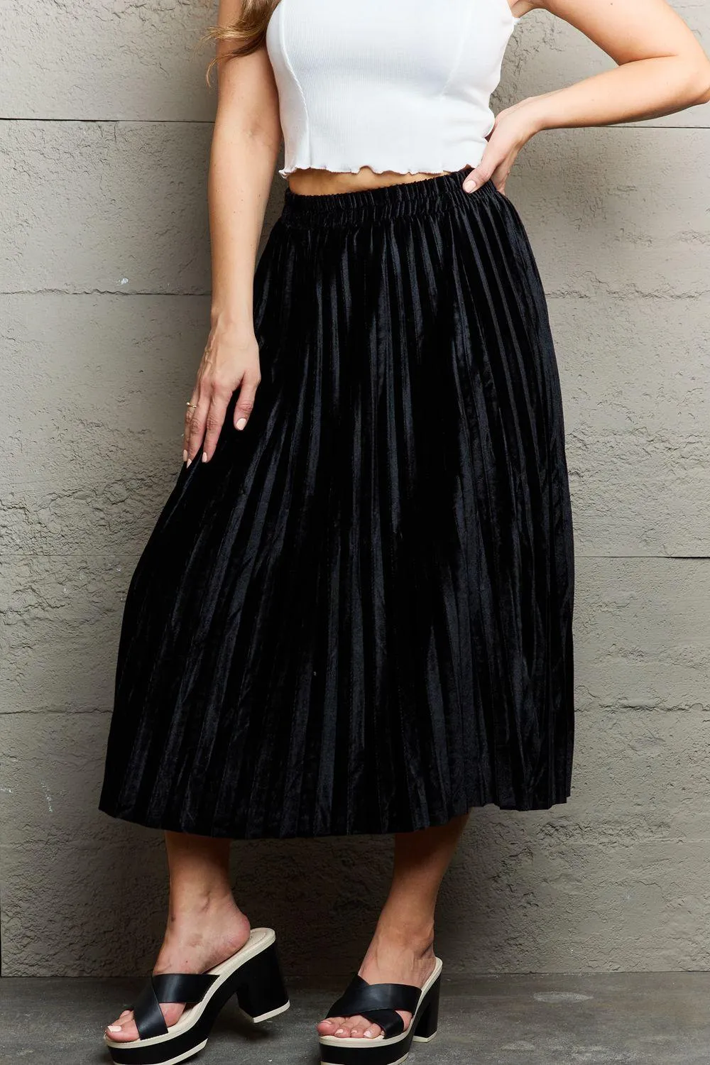 Addy Accordion  Pleated Flowy Midi Skirt