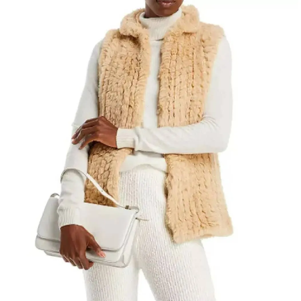 AQUA TEXTURED FAUX FUR VEST IN CAMEL