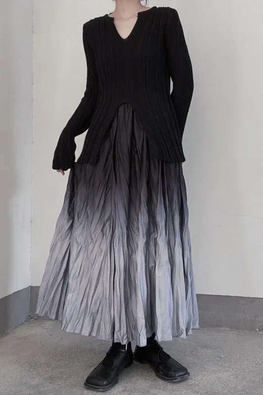 Artistic Smudged Gradient Pleated Skirt High Waist Niche Design Long Skirt