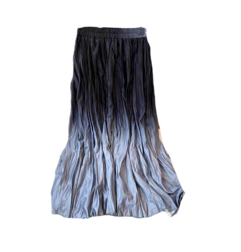 Artistic Smudged Gradient Pleated Skirt High Waist Niche Design Long Skirt