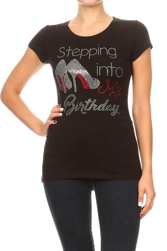 Black Rhinestone Birthday Tee Shirts