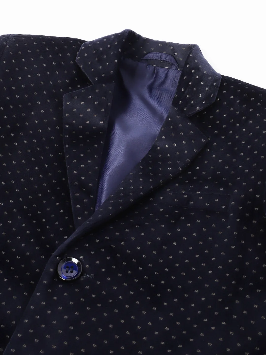 Blue Giraffe Boys Navy Printed Notch Collar Full Sleeves Single Breasted Blazer