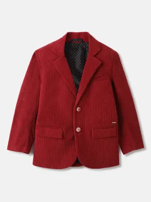 Blue Giraffe Boys Red Solid Notch Lapel Collar Full Sleeves Single Breasted Blazer