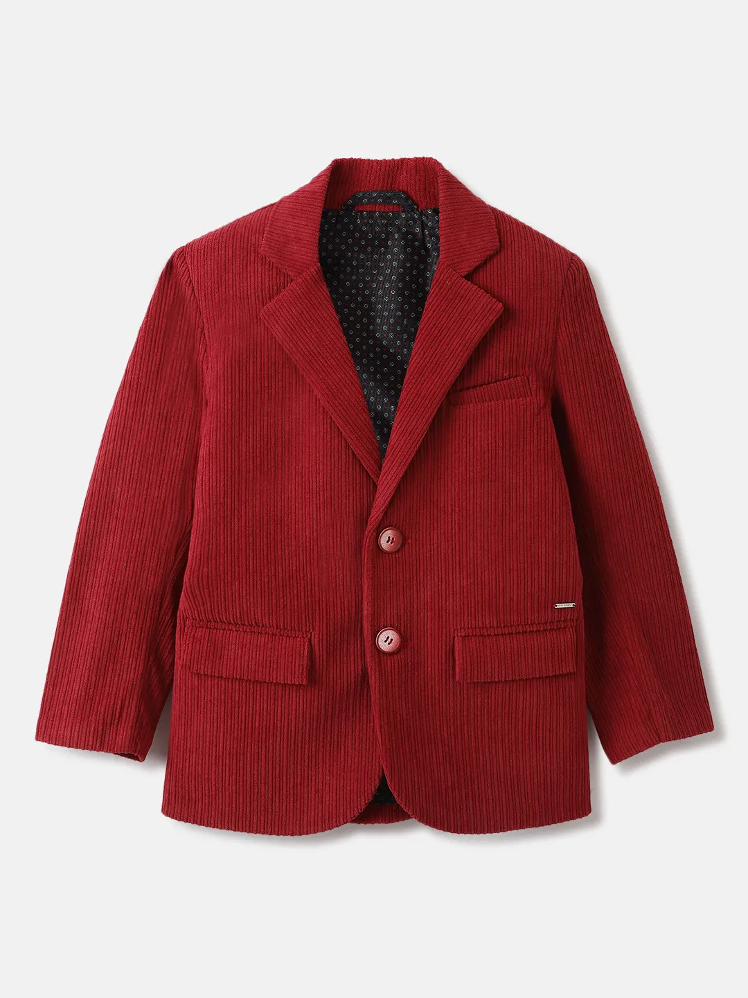 Blue Giraffe Boys Red Solid Notch Lapel Collar Full Sleeves Single Breasted Blazer