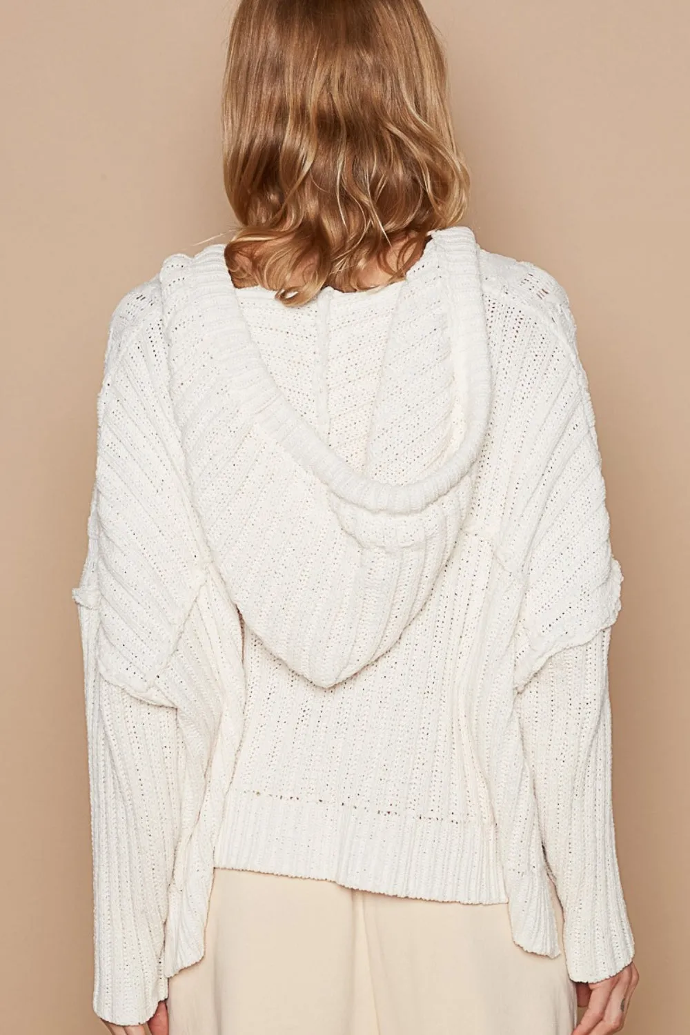 Bryar Hooded Cable Knit Sweater - Cream