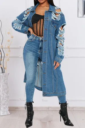 Casual Ripped Single Breasted Denim Jacket