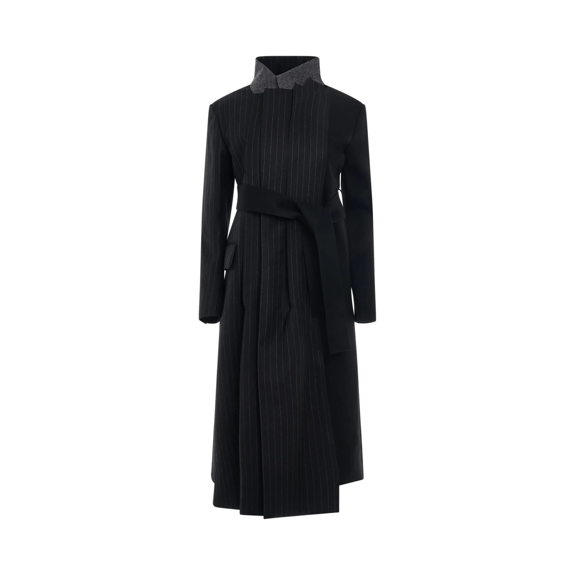 Chalk Stripe Long Coat in Black