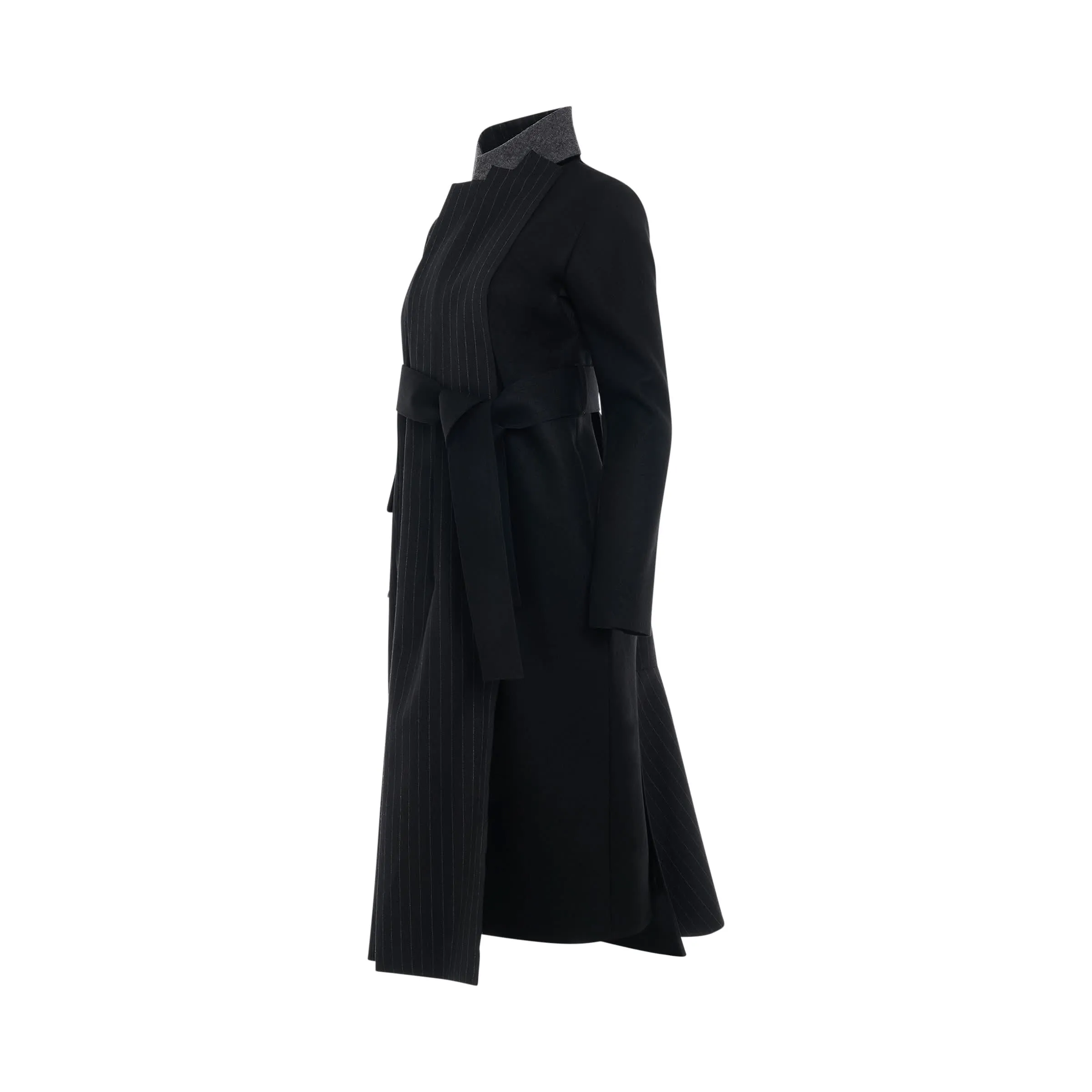 Chalk Stripe Long Coat in Black