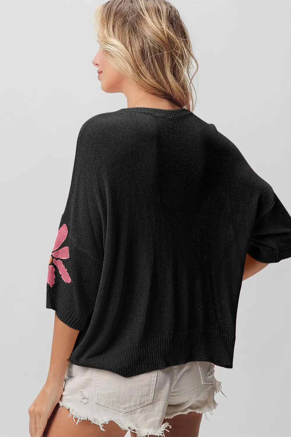 Floral Pattern Cropped Sweater