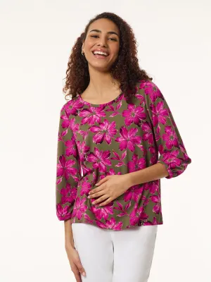 Floral Puff Sleeve Top, Moss Crepe