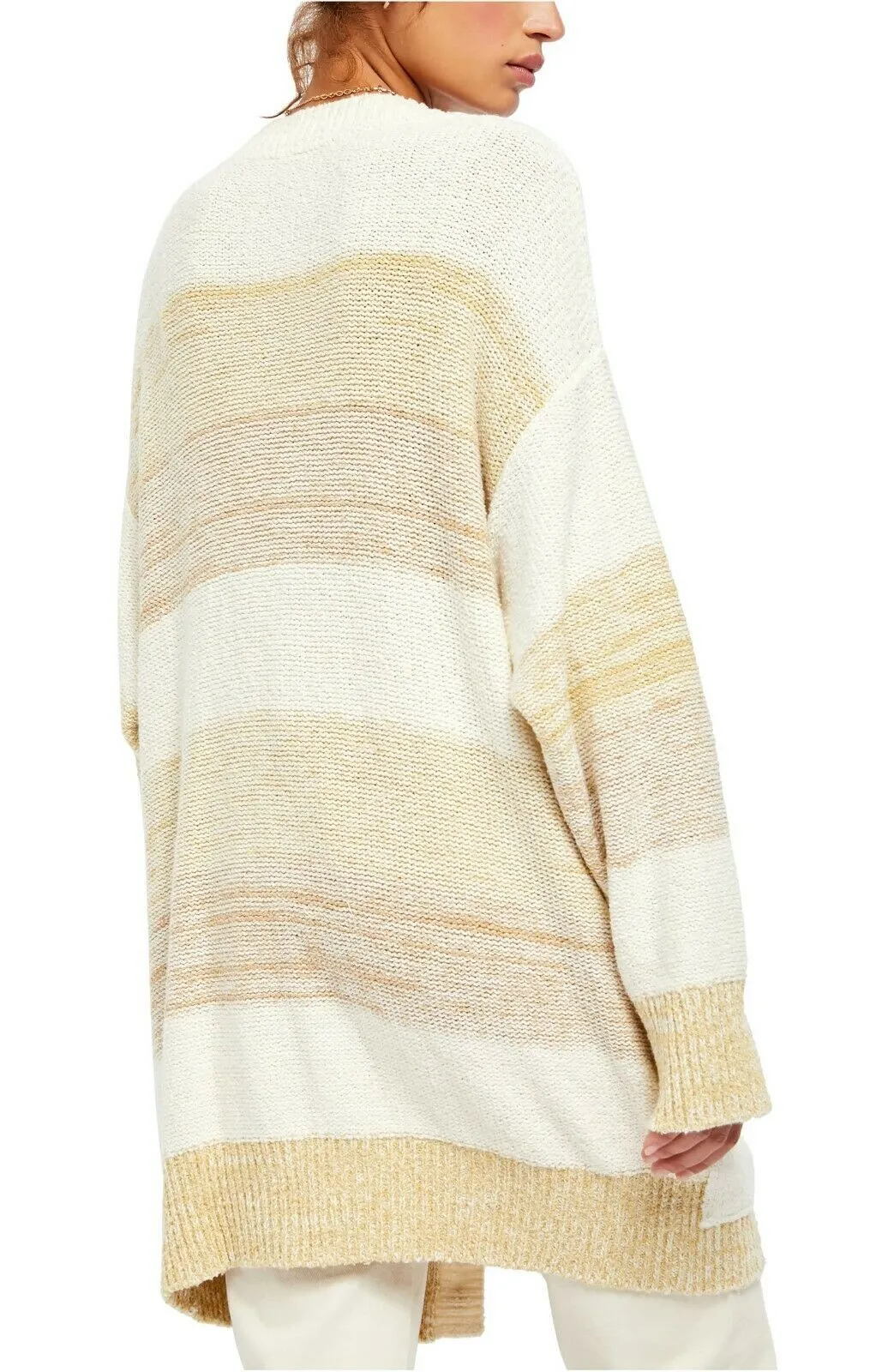 Free People Womens Beige Striped Open Cardigan Sweater