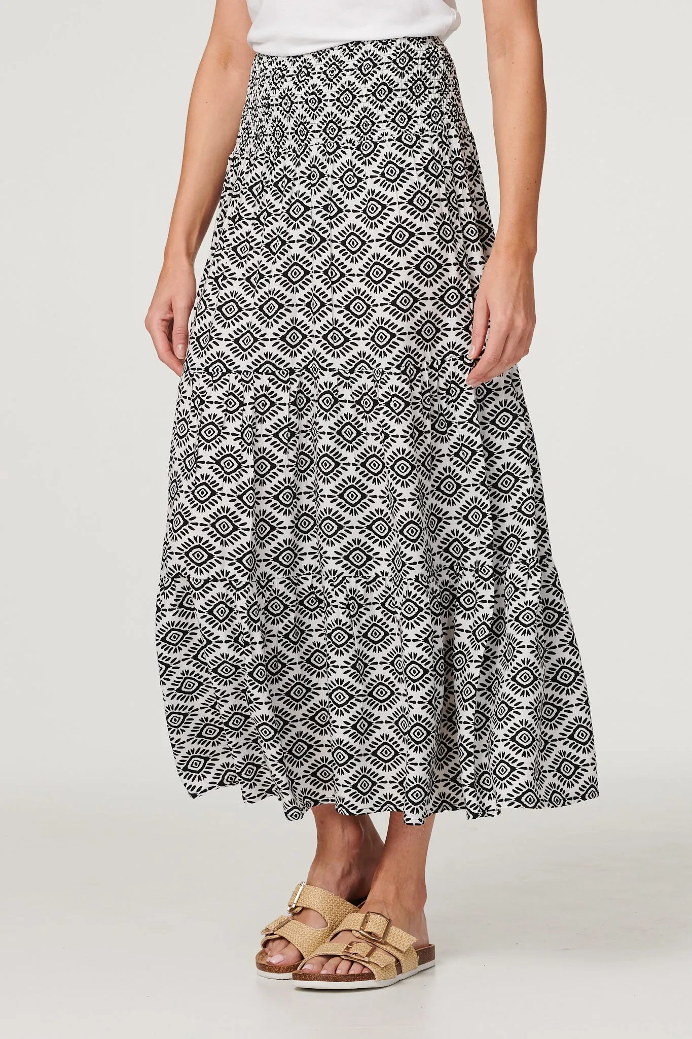 Geo Print High Waist Maxi Skirt