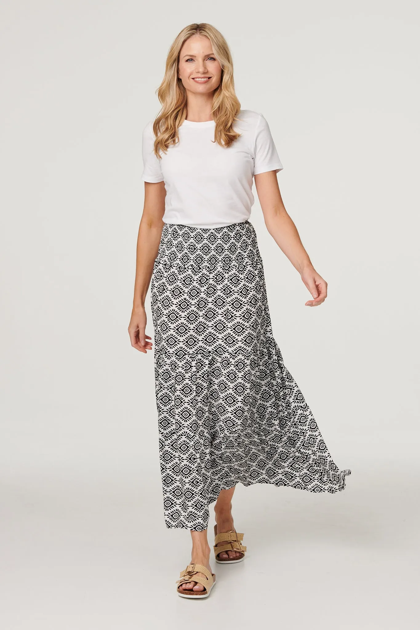 Geo Print High Waist Maxi Skirt