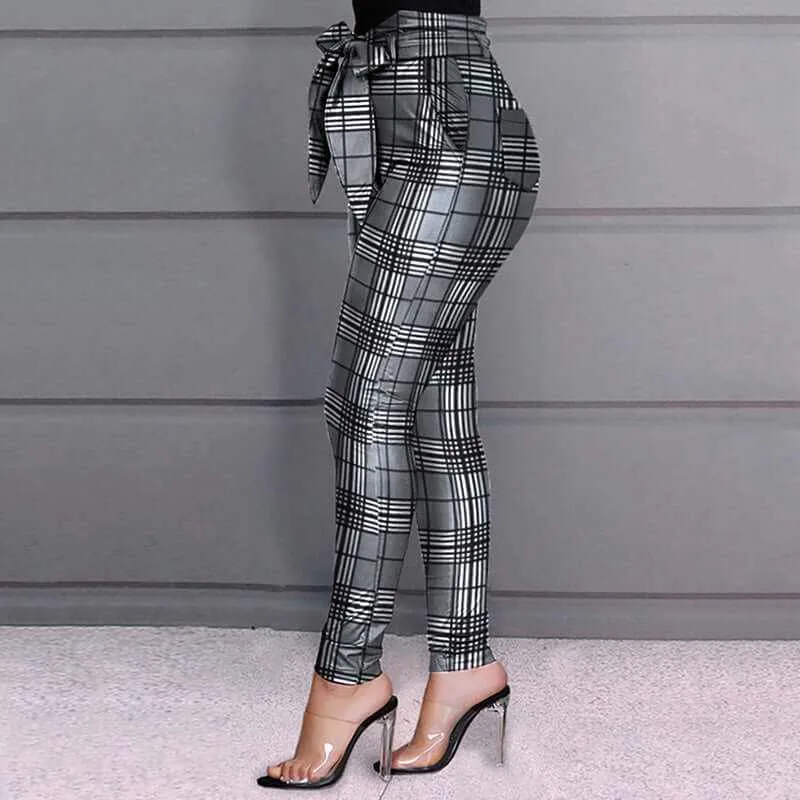 Glow Chic's Casual Slim Leopard Print Pencil Pants with Bow Bandage