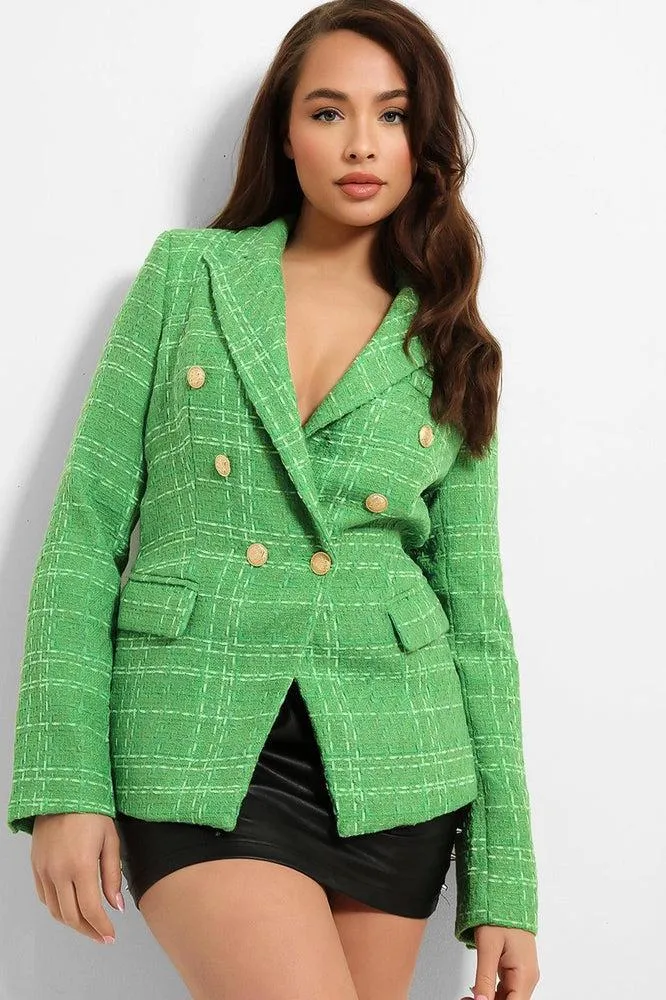 Gold Military Buttons Boucle Double Breasted Blazer