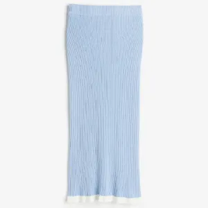 H&M Ruffle-trimmed Rib-knit Pencil Skirt, blue