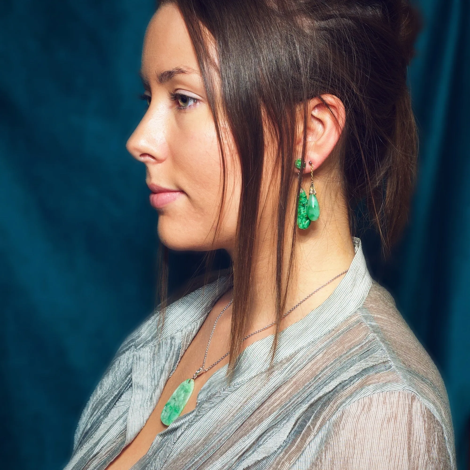 Hand Carved Vintage Jadeite Drop Earrings