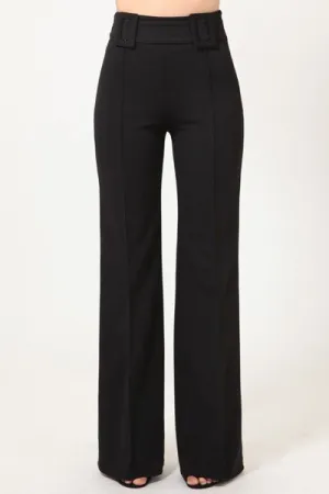 High Waist Pants With Self Fabric Buckle Detail On The Waist