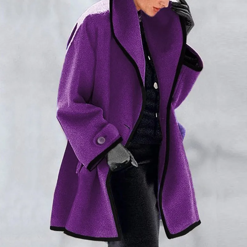 Hooded Color Block Woolen Coat