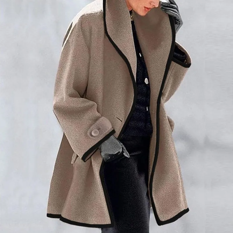 Hooded Color Block Woolen Coat