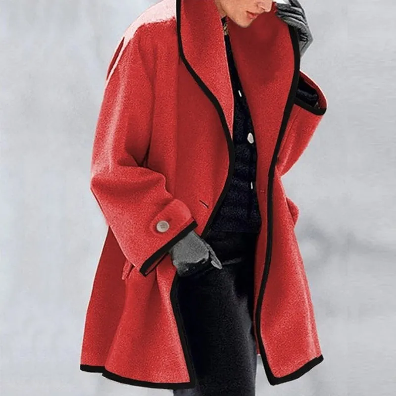 Hooded Color Block Woolen Coat