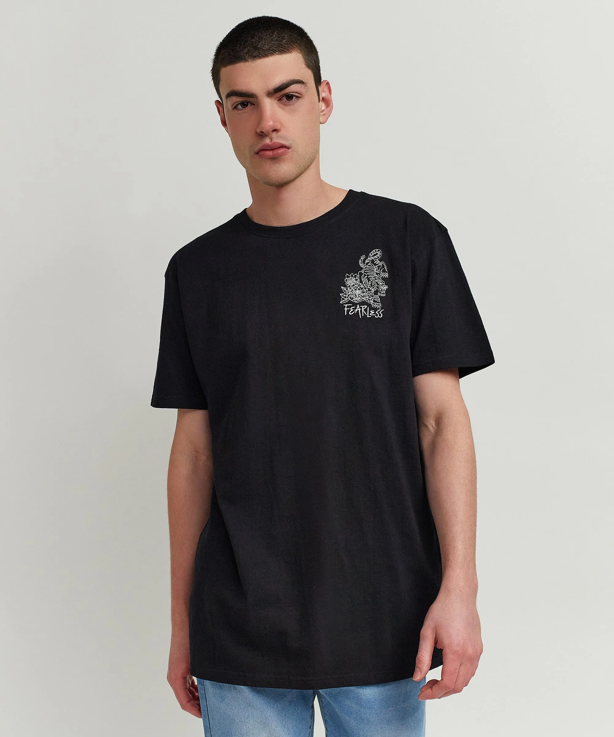 Kamikaze Short Sleeve Graphic Print Embroidered Tee - Black