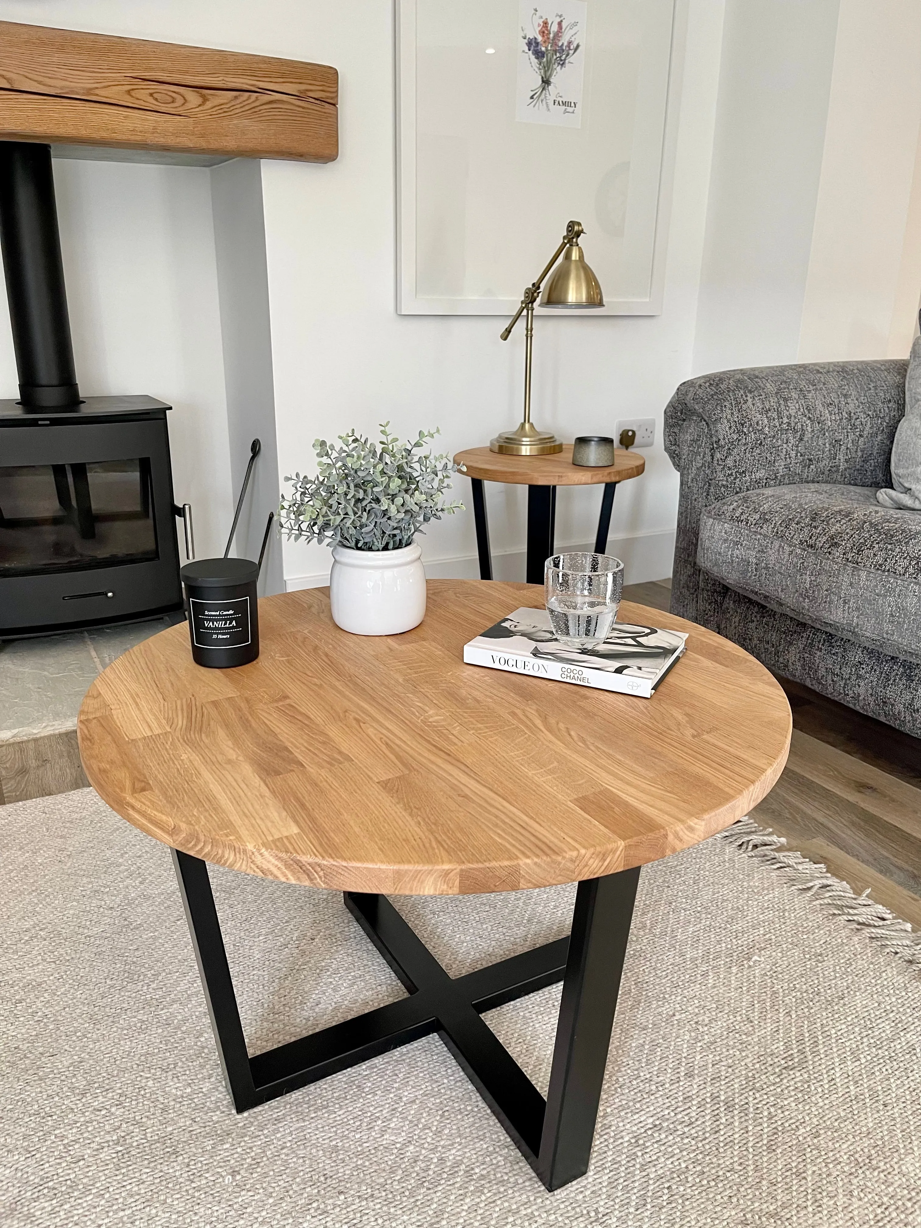 Landon Round Oak Metal Coffee Table