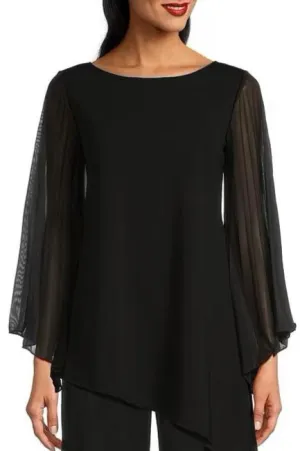 Marina Chiffon Sleeve Boat Neck Scuba Crepe Top