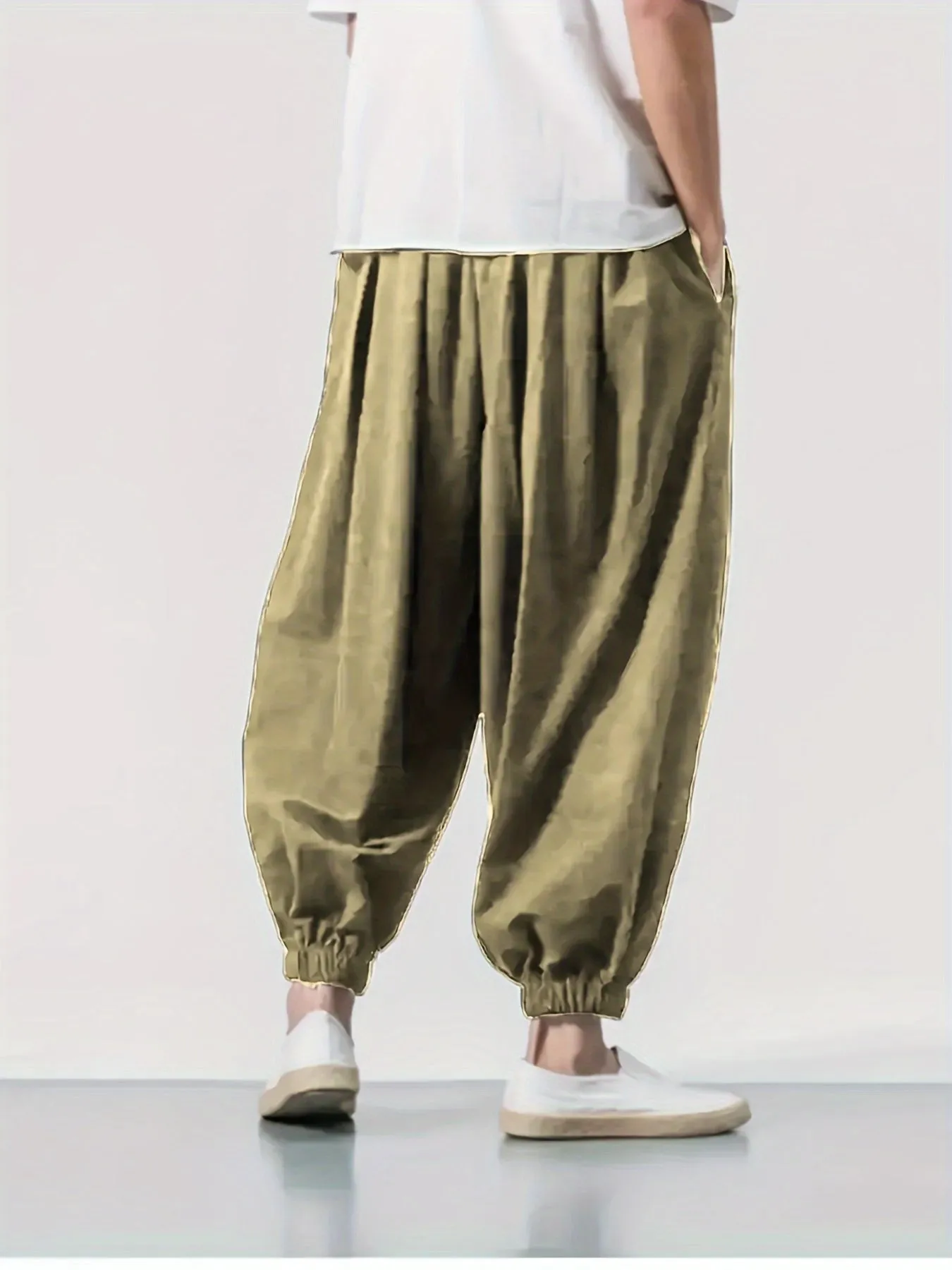 Mens Bohemian Yoga Pants - Baggy Aladdin Harem Design with Elastic Drawstring Waist - Loose, Comfortable & Stylish Drop Crotch Trousers for All-Season Wear