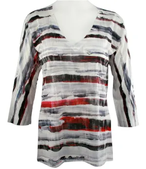 Nally & Millie - Brushed Stripes, Lightweight V-Neck Top on a 3/4 Sleeve Body