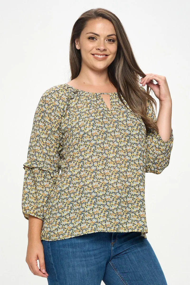 Paislee Plus Size Ruffle Sleeve Woven Blouse