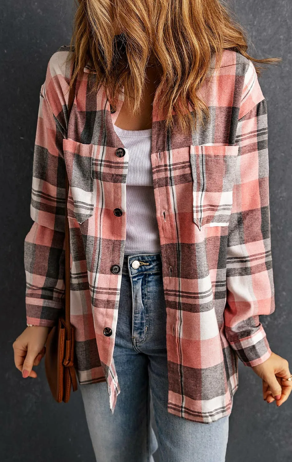 Pink plaid button up shirt