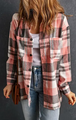 Pink plaid button up shirt