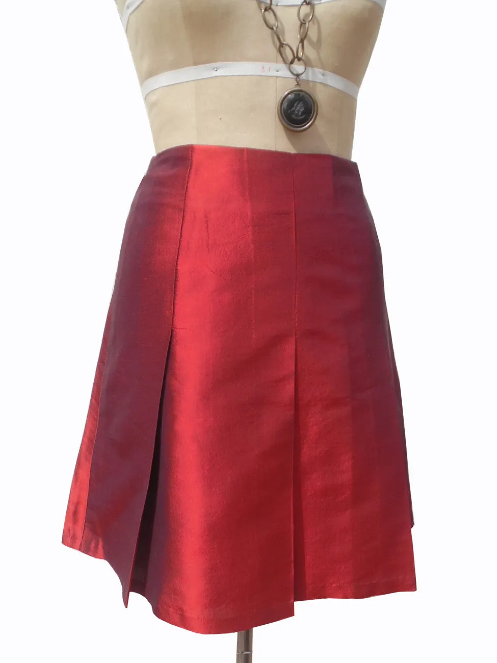 Pleated Cocktail Skirt Thai Silk Brick