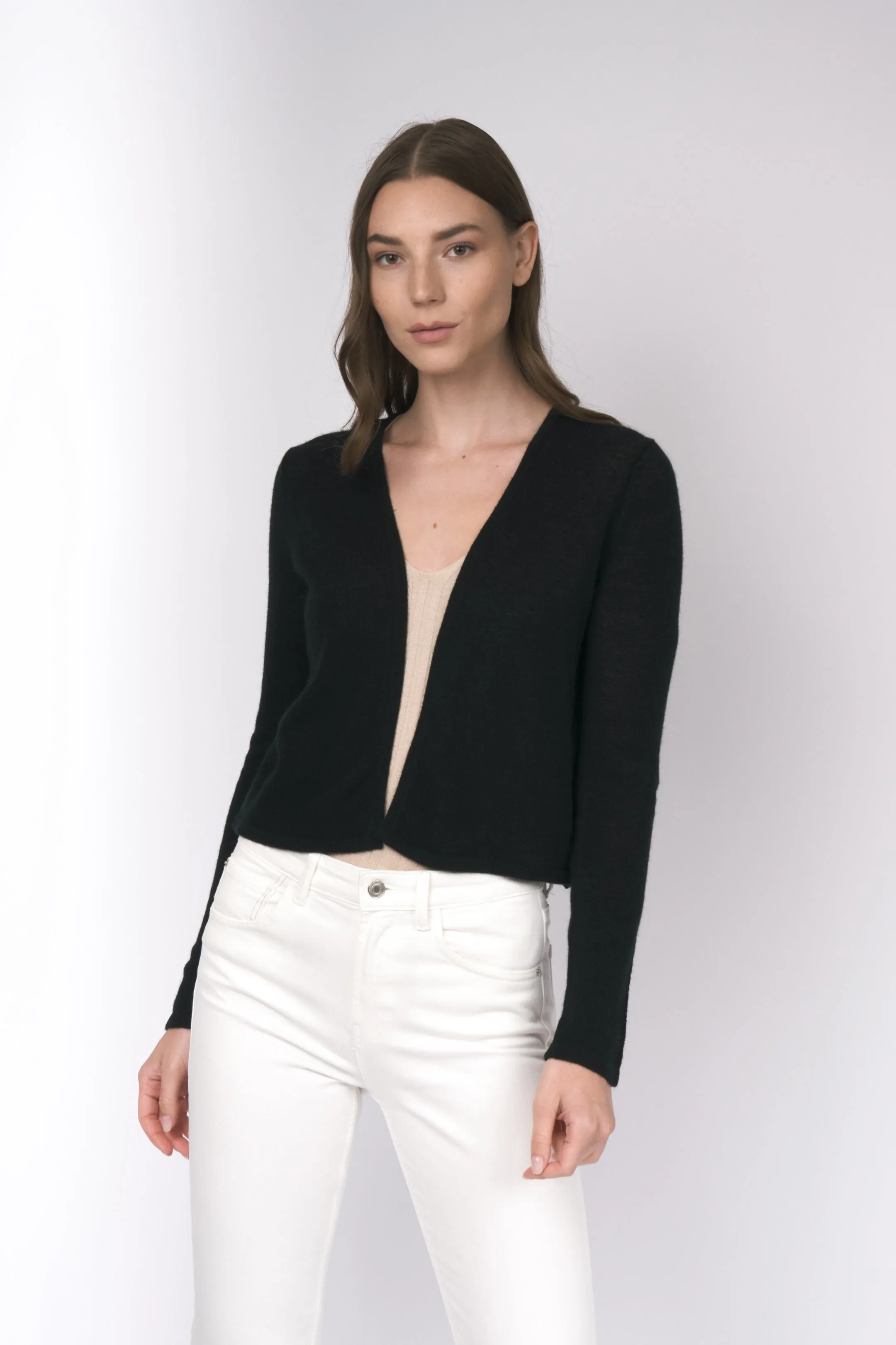 Robertson Madison 100% Cashmere Cropped Cardigan CC-256 | Black