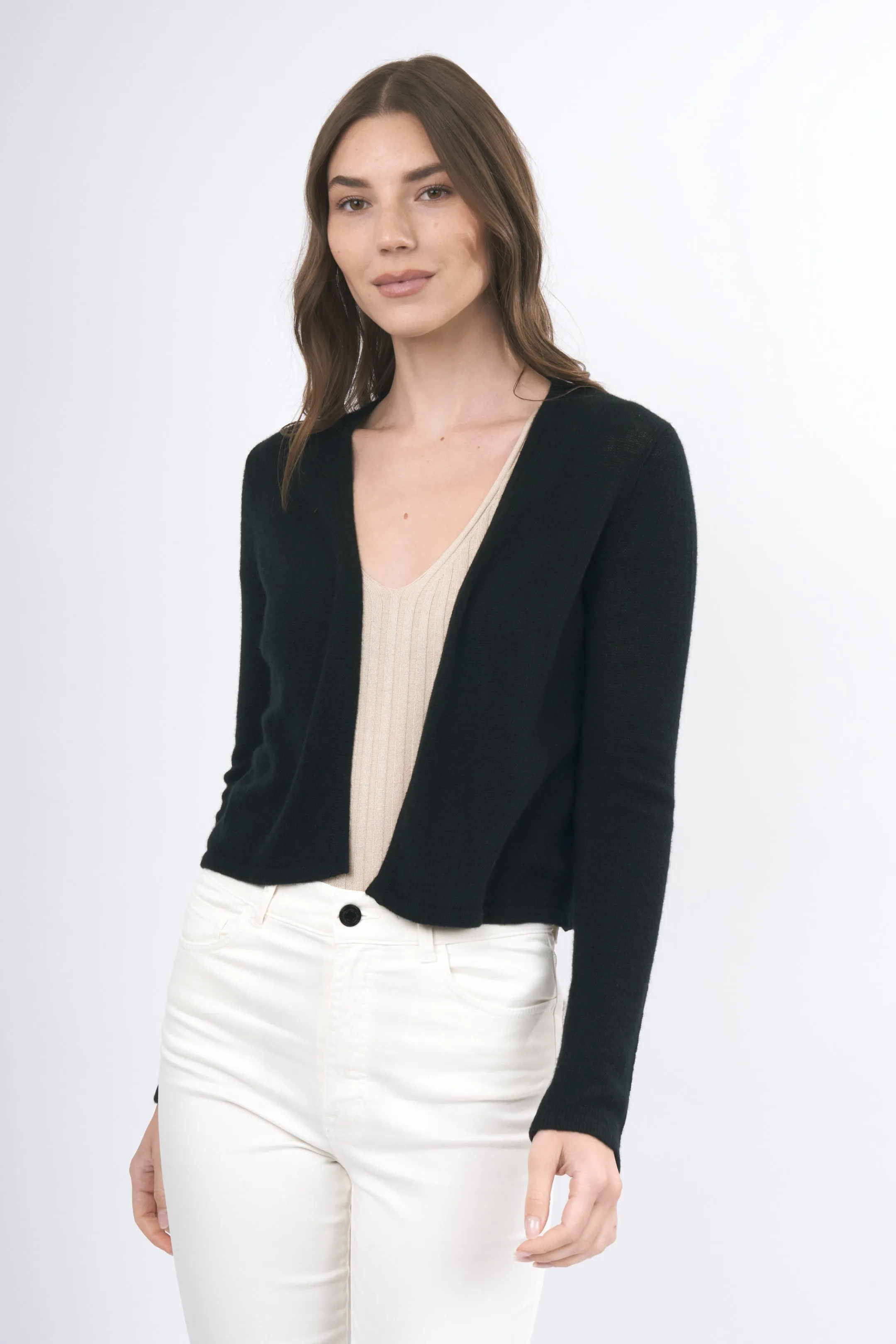 Robertson Madison 100% Cashmere Cropped Cardigan CC-256 | Black