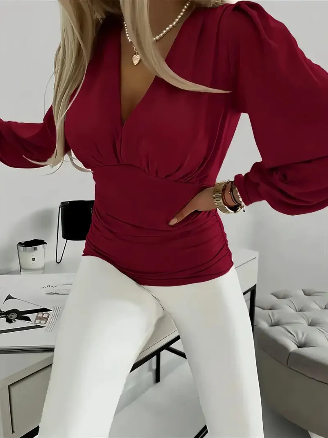 Ruched Long Sleeve Blouse