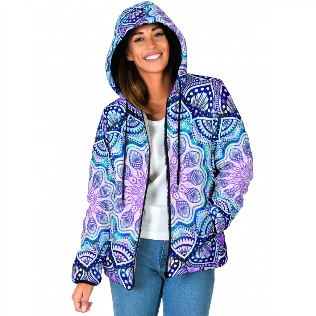 Sacred Mandala Womens Padded Hooded Jacket | Cameron Gray