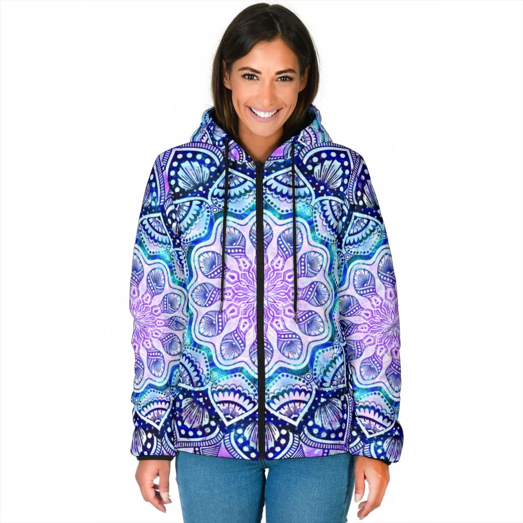 Sacred Mandala Womens Padded Hooded Jacket | Cameron Gray