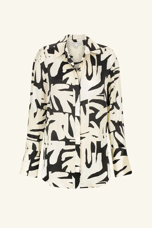 SHONA JOY - Micah Silk Relaxed Shirt - Black/Multi