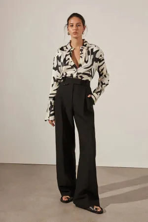 SHONA JOY - Micah Silk Relaxed Shirt - Black/Multi