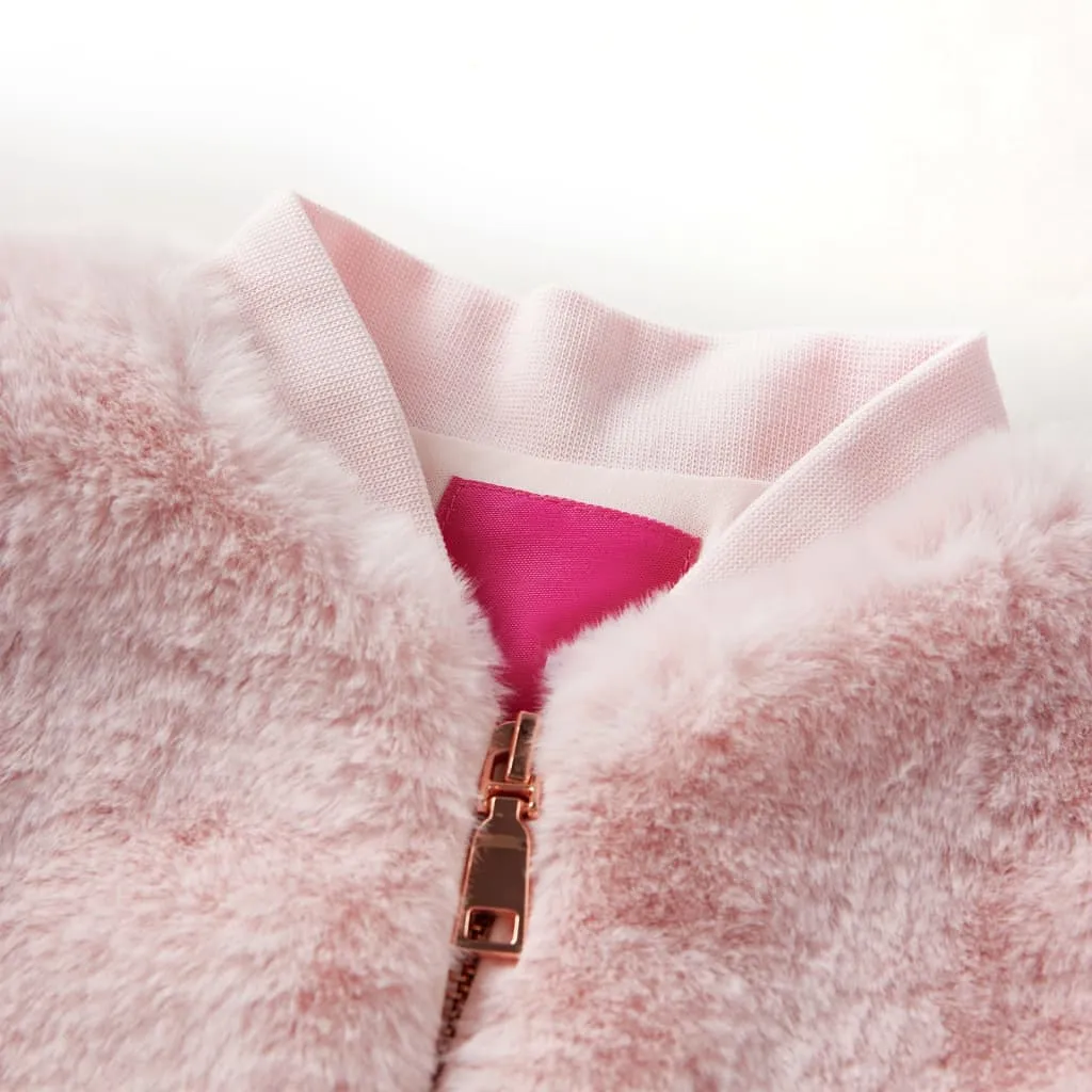 Soft Pink Faux Fur Kids' Jacket with Ribbed Trim - Size 92 | Cozy & Stylish Children's Outerwear