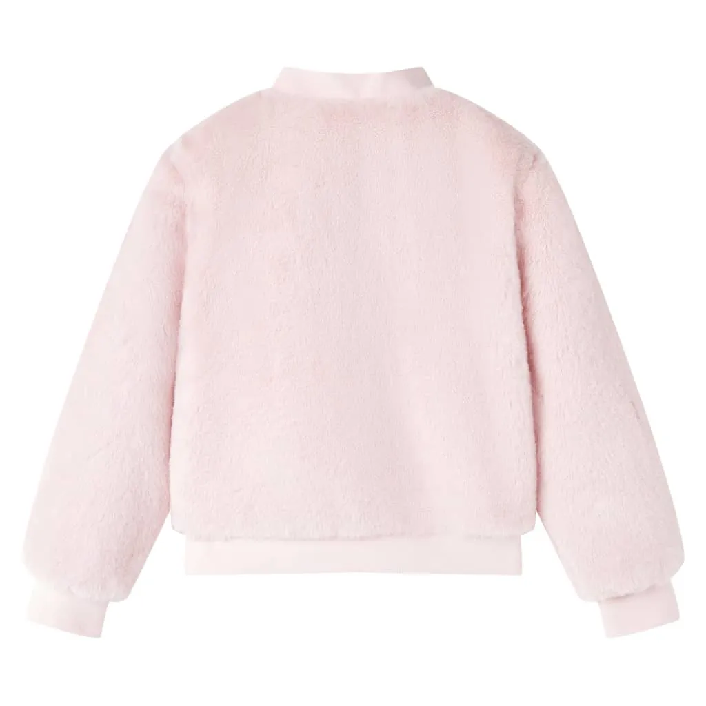 Soft Pink Faux Fur Kids' Jacket with Ribbed Trim - Size 92 | Cozy & Stylish Children's Outerwear