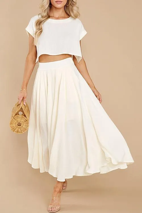 Solid Crop Maxi Skirts Sets