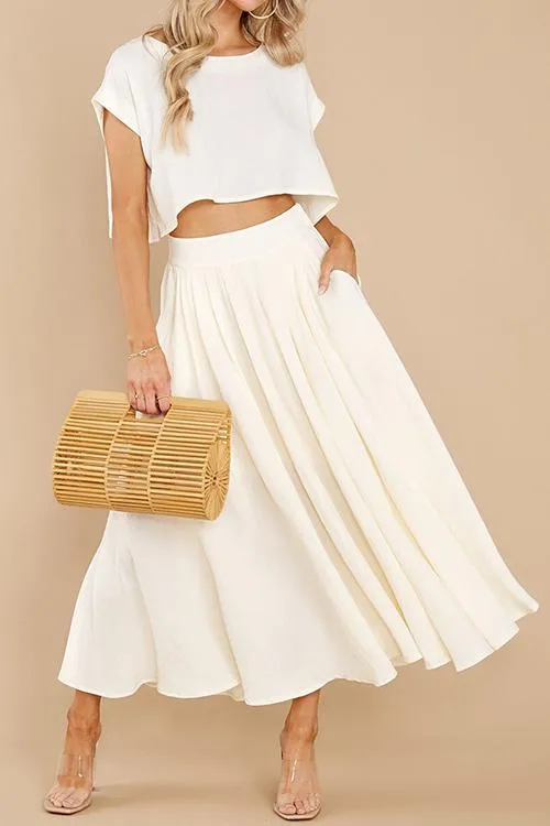 Solid Crop Maxi Skirts Sets