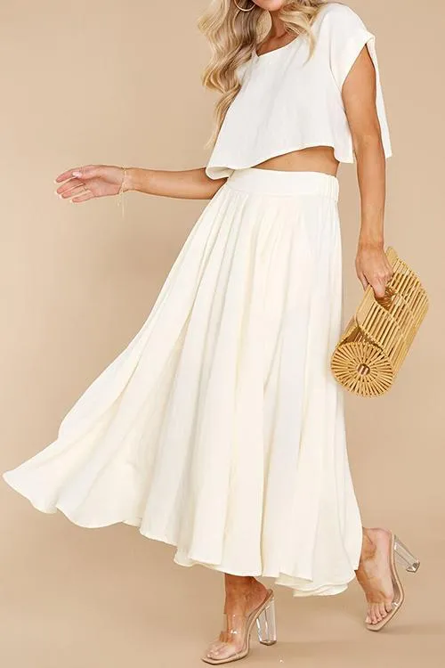 Solid Crop Maxi Skirts Sets