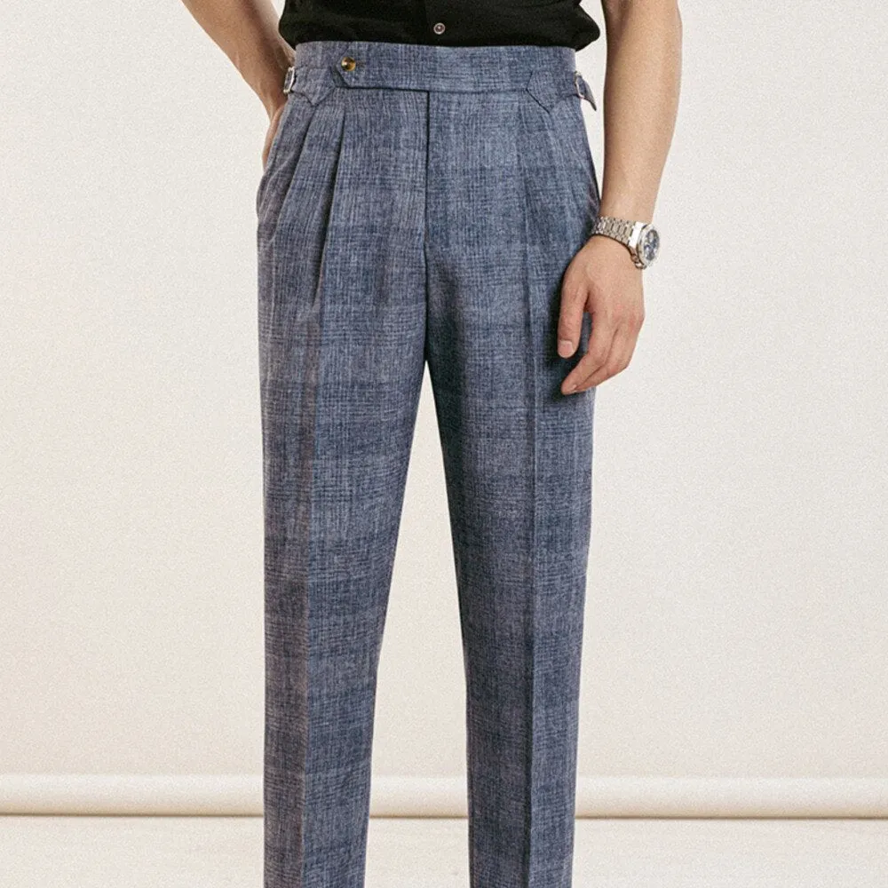 Subtle Plaid Pattern Slim Fit Pants