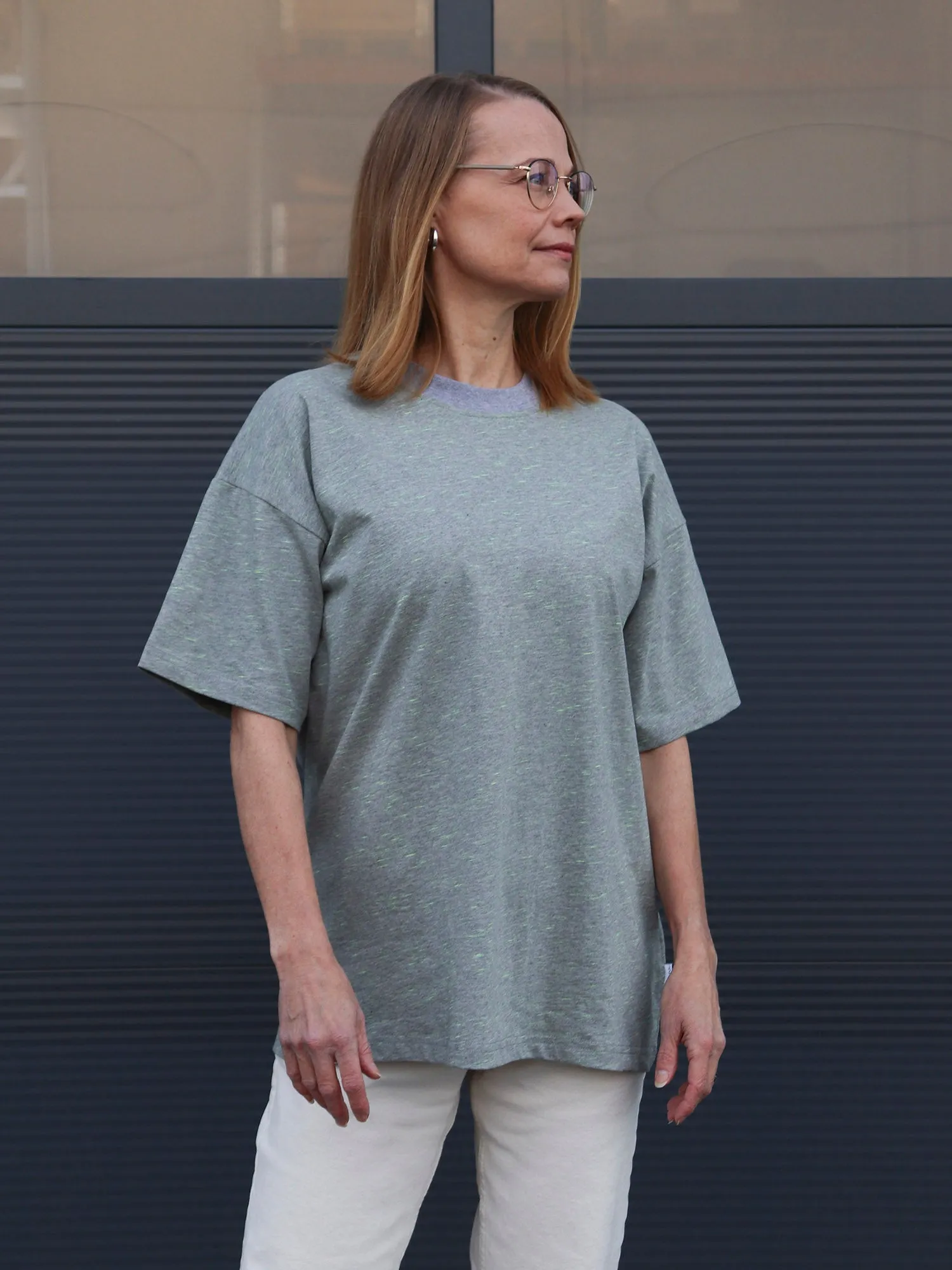 Tara T-Shirt Melange Grey/Lime